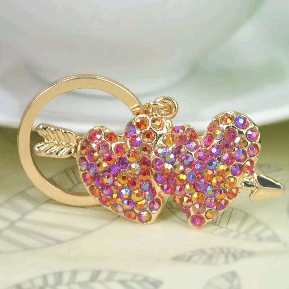 New Pretty Pink Rhinestone Heart Keyring Pendant♡